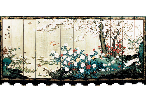 屏風-百花齊放【漆器】