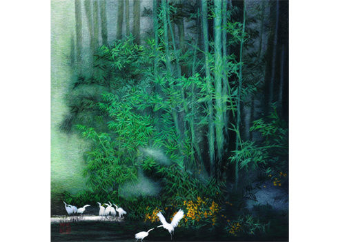 竹林鶴舞【蘇繡】